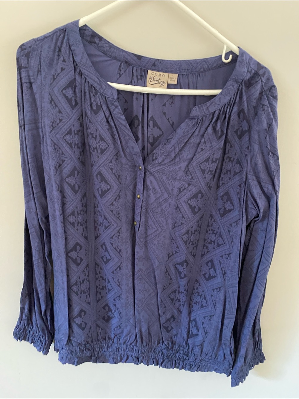 Como Vintage Blue Geometric Print Tunic Top